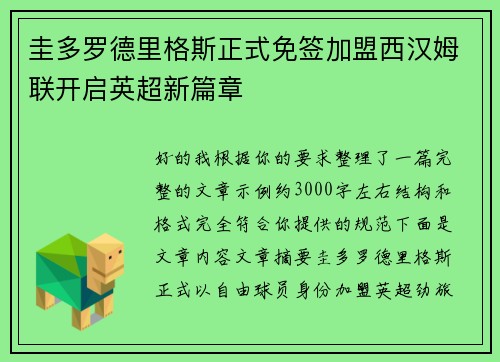 圭多罗德里格斯正式免签加盟西汉姆联开启英超新篇章